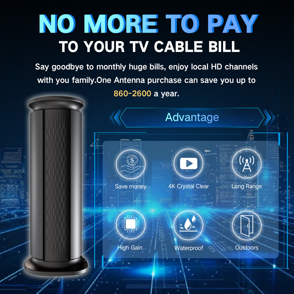 2026 Upgraded Long Range Digital TV Antenna, Indoor Outdoor Amplified HDTV Antenna with Signal Booster for Smart TV and 4K Local Channels, 35ft Thick Coaxial Cable