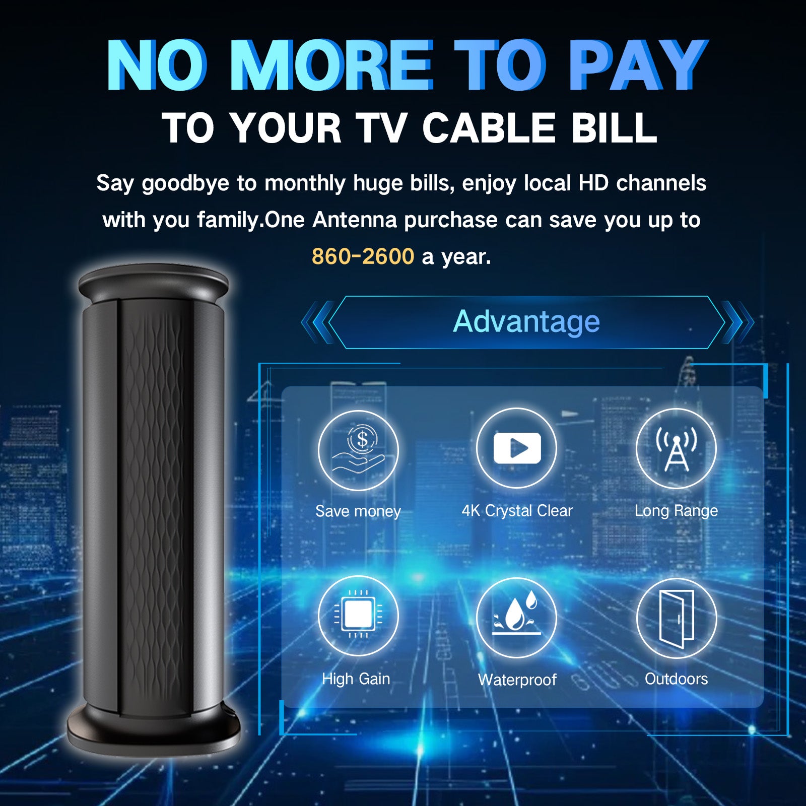 2026 Upgraded Long Range Digital TV Antenna, Indoor Outdoor Amplified HDTV Antenna with Signal Booster for Smart TV and 4K Local Channels, 35ft Thick Coaxial Cable