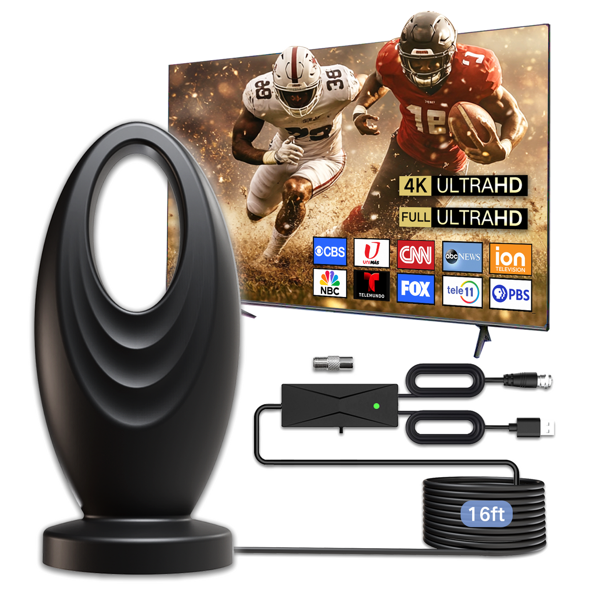 2026 Upgraded 2200+ Miles Range Digital TV Antenna, Indoor 360° Signal Amplified HDTV Antenna Supports 4K 1080P Local Channels for Home RV Camping - 16ft Cable