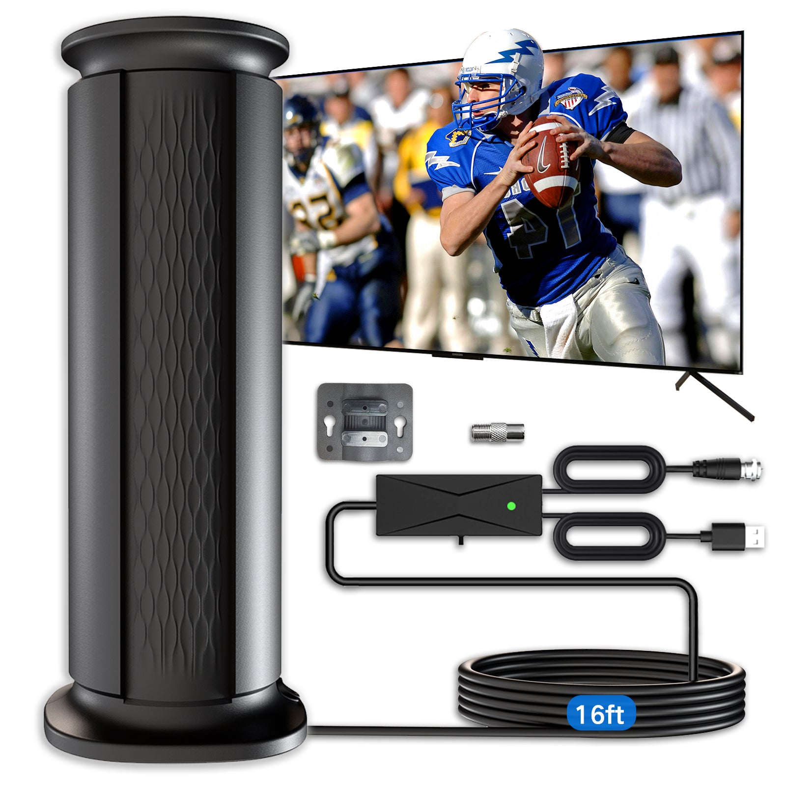 Thridccfoo Indoor/Outdoor TV Antenna with Amplifier Signal Booster, 16ft Cable, Supports 4K HDTV, Free Local Channels, Compatible with Smart TVs and Older TVs