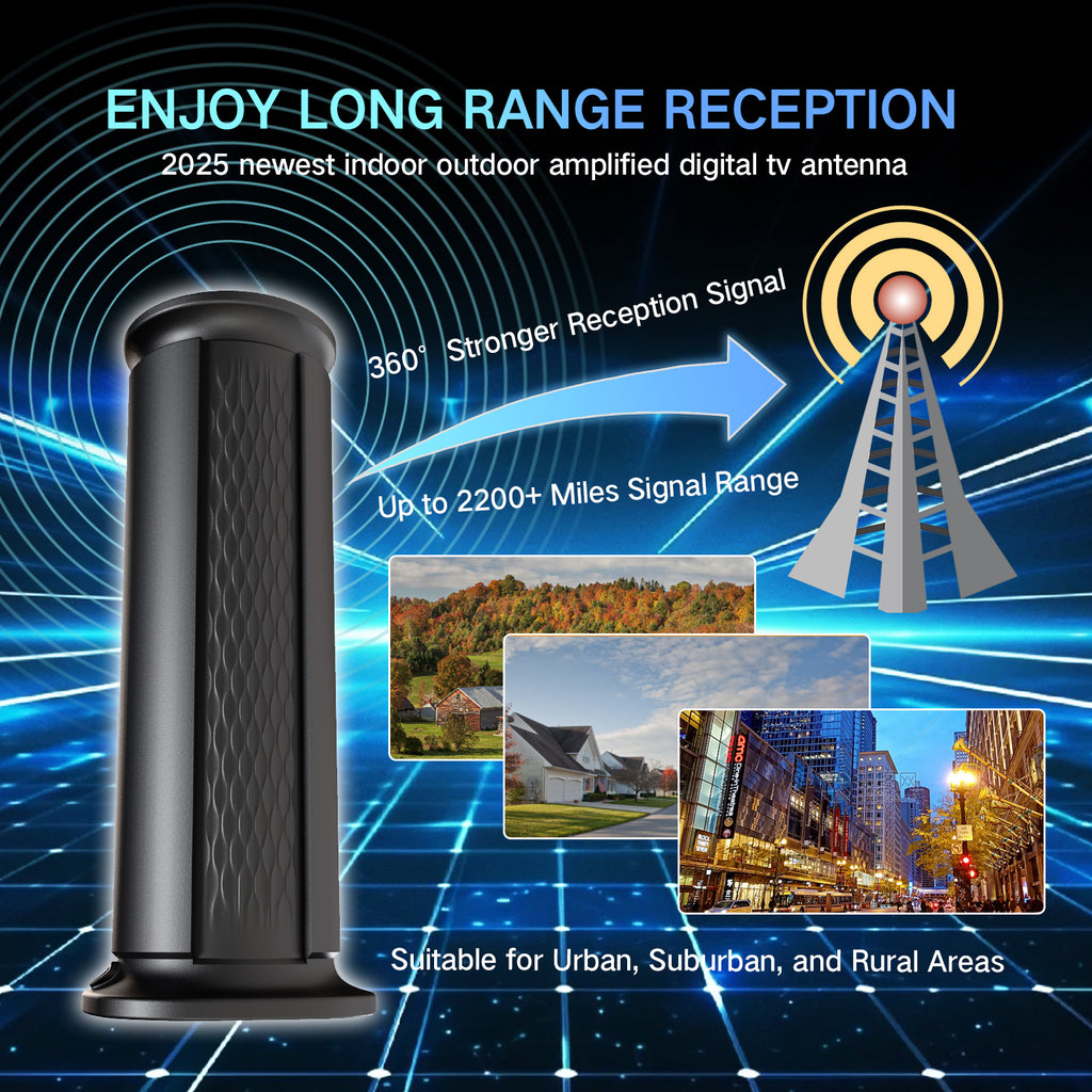 2026 Upgraded Long Range Digital TV Antenna, Indoor Outdoor Amplified HDTV Antenna with Signal Booster for Smart TV and 4K Local Channels, 35ft Thick Coaxial Cable