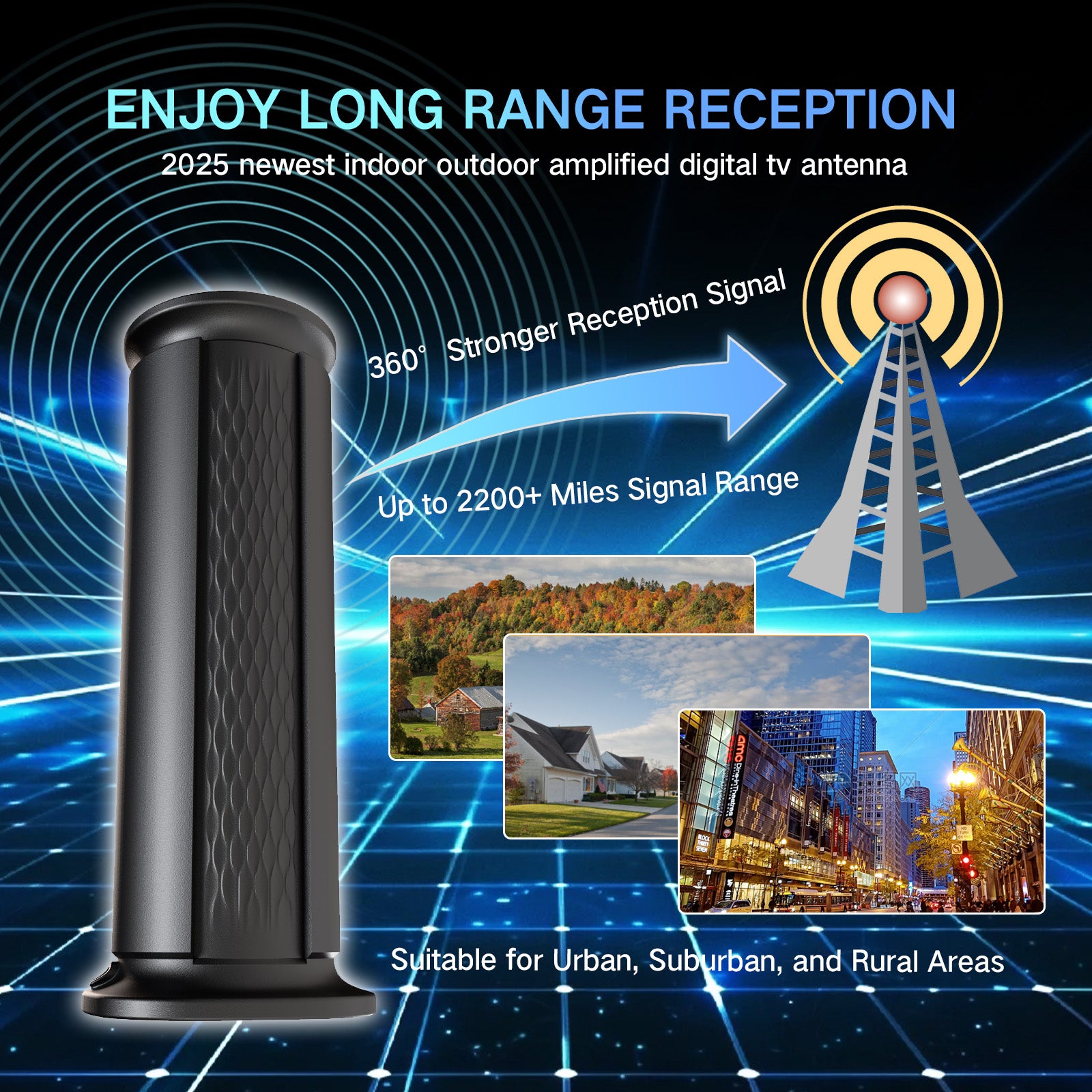 2026 Upgraded Long Range Digital TV Antenna, Indoor Outdoor Amplified HDTV Antenna with Signal Booster for Smart TV and 4K Local Channels, 35ft Thick Coaxial Cable