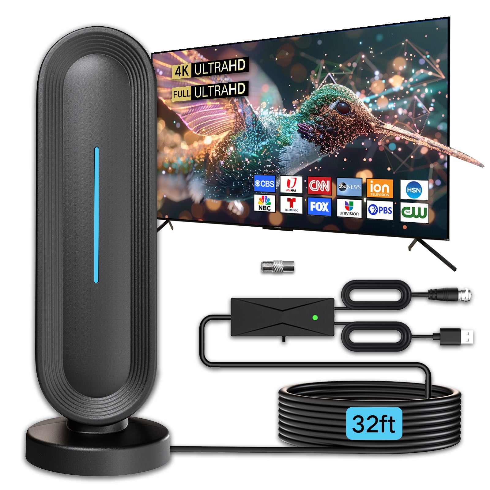 2026 Indoor Digital TV Antenna for Smart/Old TV – Long Range HD Digital Antenna with Amplifier, Free Local Channels, Easy Setup, Supports 4K/1080P HDTV, Perfect for Home, RV, Camping(32ft)