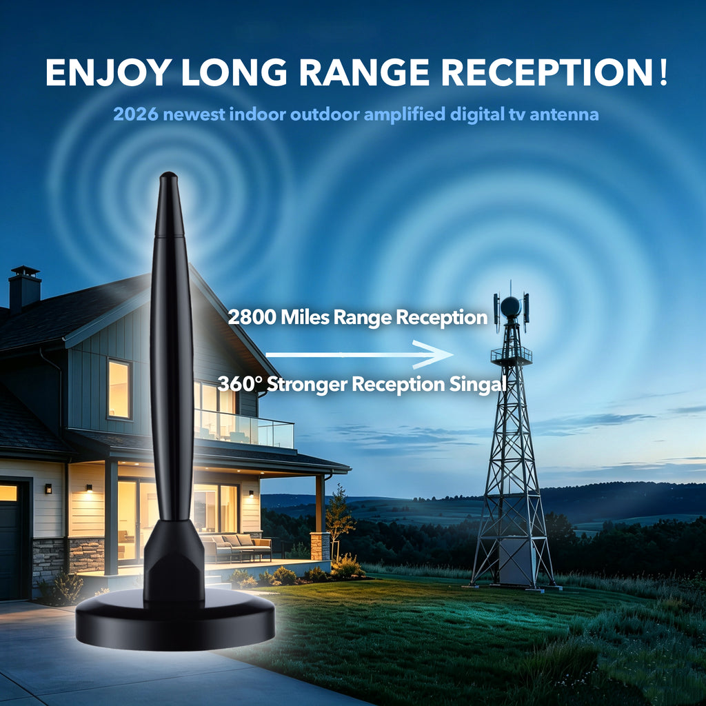 Thridccfoo Indoor TV Antenna with Amplifier, 50-Mile Range, 16 ft Coax Cable, Magnetic Base, 4K 1080p HDTV Antenna for Local Channels, Black