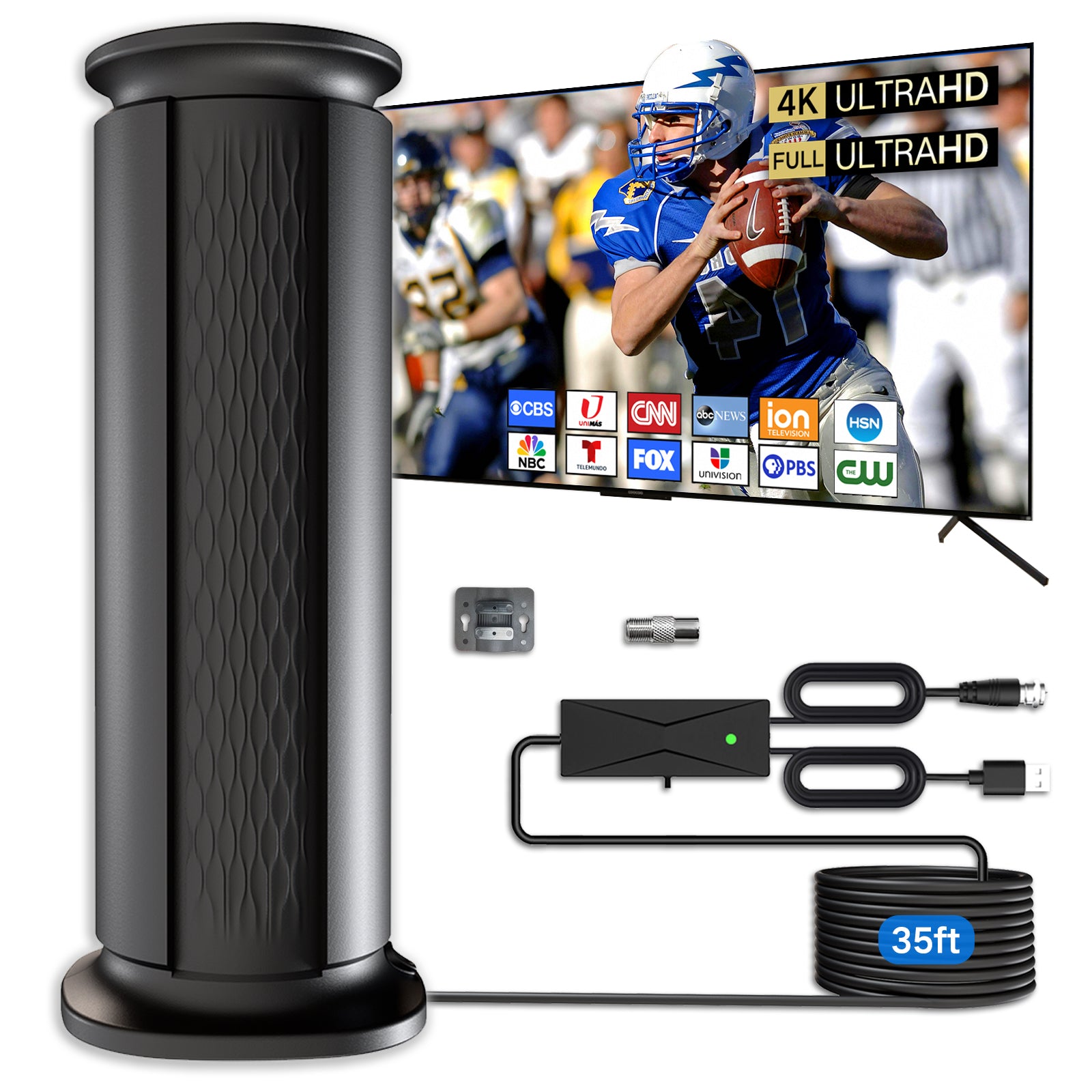 2026 Upgraded Long Range Digital TV Antenna, Indoor Outdoor Amplified HDTV Antenna with Signal Booster for Smart TV and 4K Local Channels, 35ft Thick Coaxial Cable