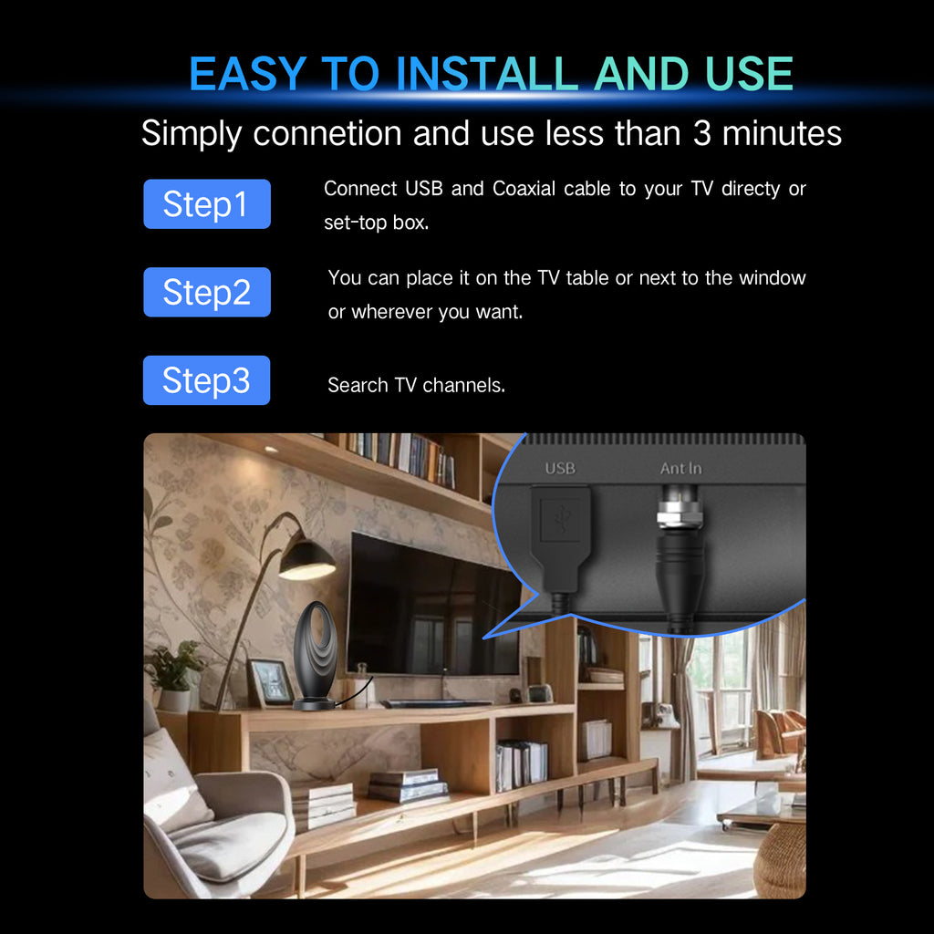 2026 Upgraded 2200+ Miles Range Digital TV Antenna, Indoor 360° Signal Amplified HDTV Antenna Supports 4K 1080P Local Channels for Home RV Camping - 32ft Cable