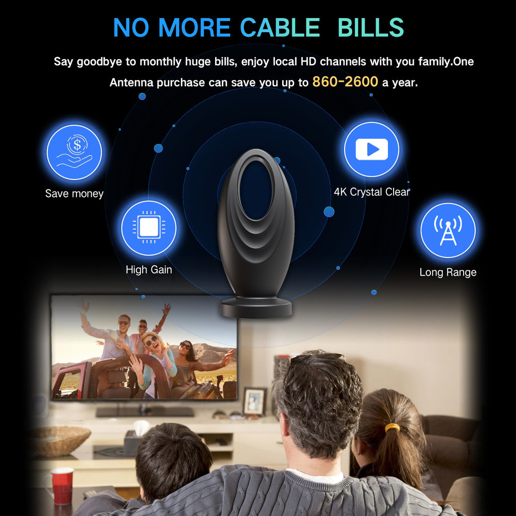 2026 Upgraded 2200+ Miles Range Digital TV Antenna, Indoor 360° Signal Amplified HDTV Antenna Supports 4K 1080P Local Channels for Home RV Camping - 32ft Cable