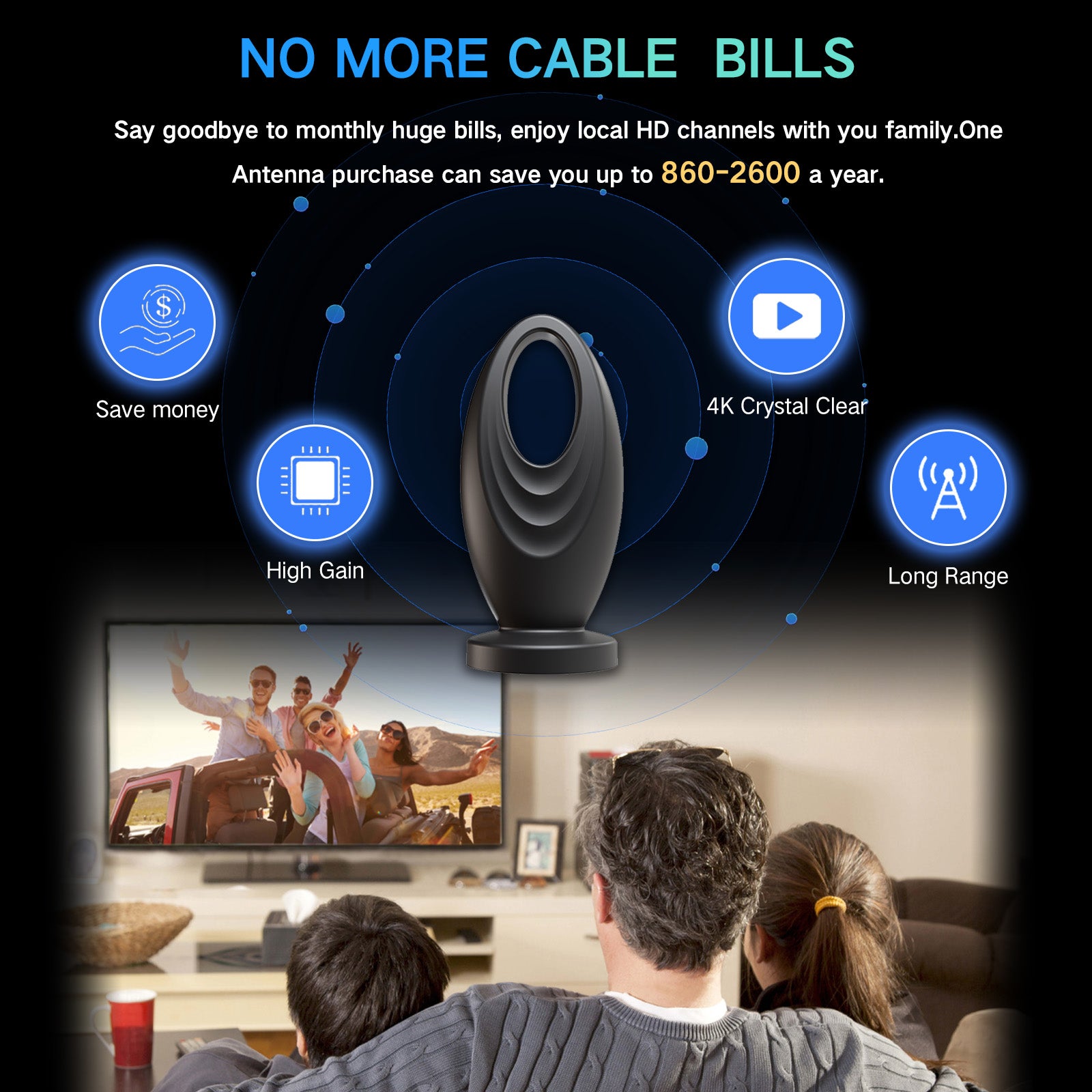 2026 Upgraded 2200+ Miles Range Digital TV Antenna, Indoor 360° Signal Amplified HDTV Antenna Supports 4K 1080P Local Channels for Home RV Camping - 32ft Cable