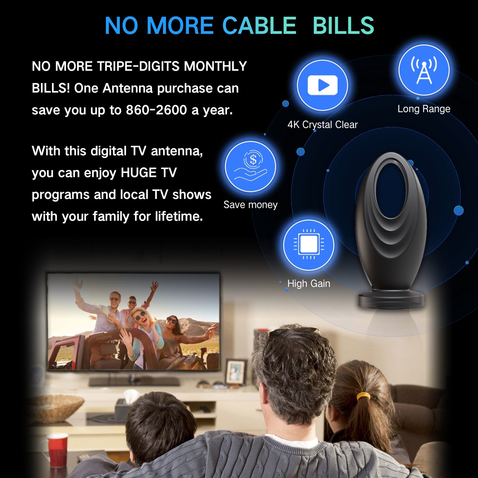 2026 Upgraded 2200+ Miles Range Digital TV Antenna, Indoor 360° Signal Amplified HDTV Antenna Supports 4K 1080P Local Channels for Home RV Camping - 32ft Cable